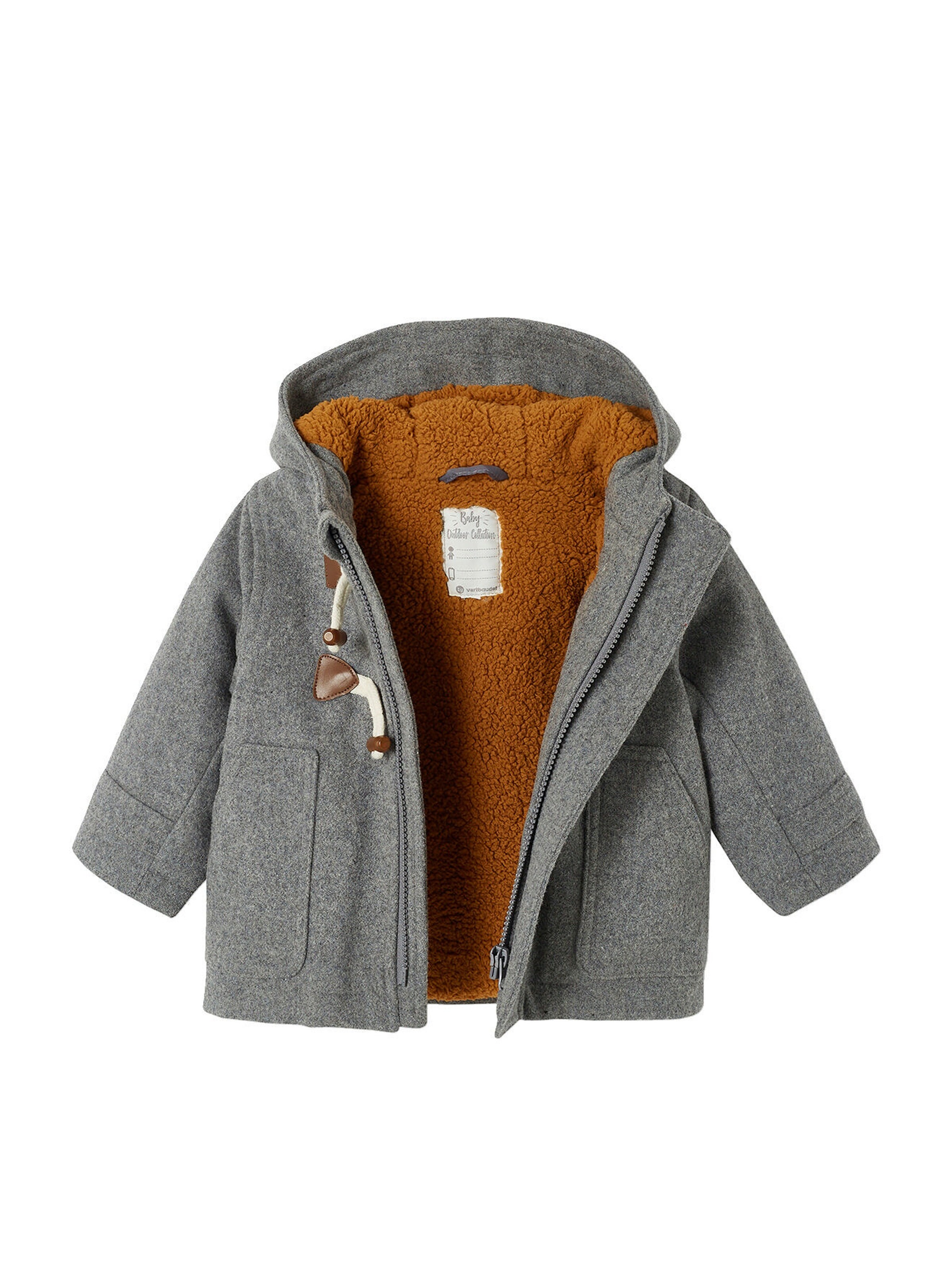 Vertbaudet Baby Jacke mit Kapuze, Dufflecoat, Recycling-Polyester grau meliert