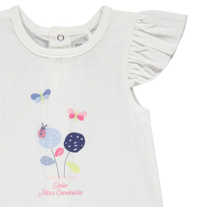 Ensemble en jersey fantaisie tunique + corsaire uni pour bébé fille - Ecru
