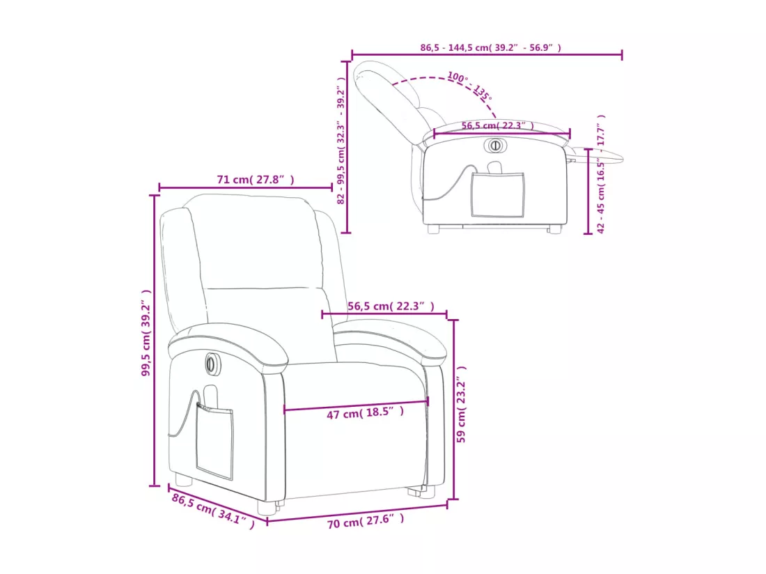 Fauteuil inclinable de massage électrique marron foncé