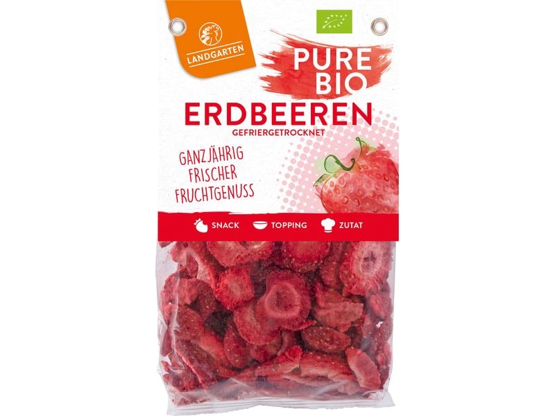Landgarten Erdbeeren gefriergetrocknet 20 g Gefriergetrocknete Erdbeerscheiben, vollfruchtig und knusprig
