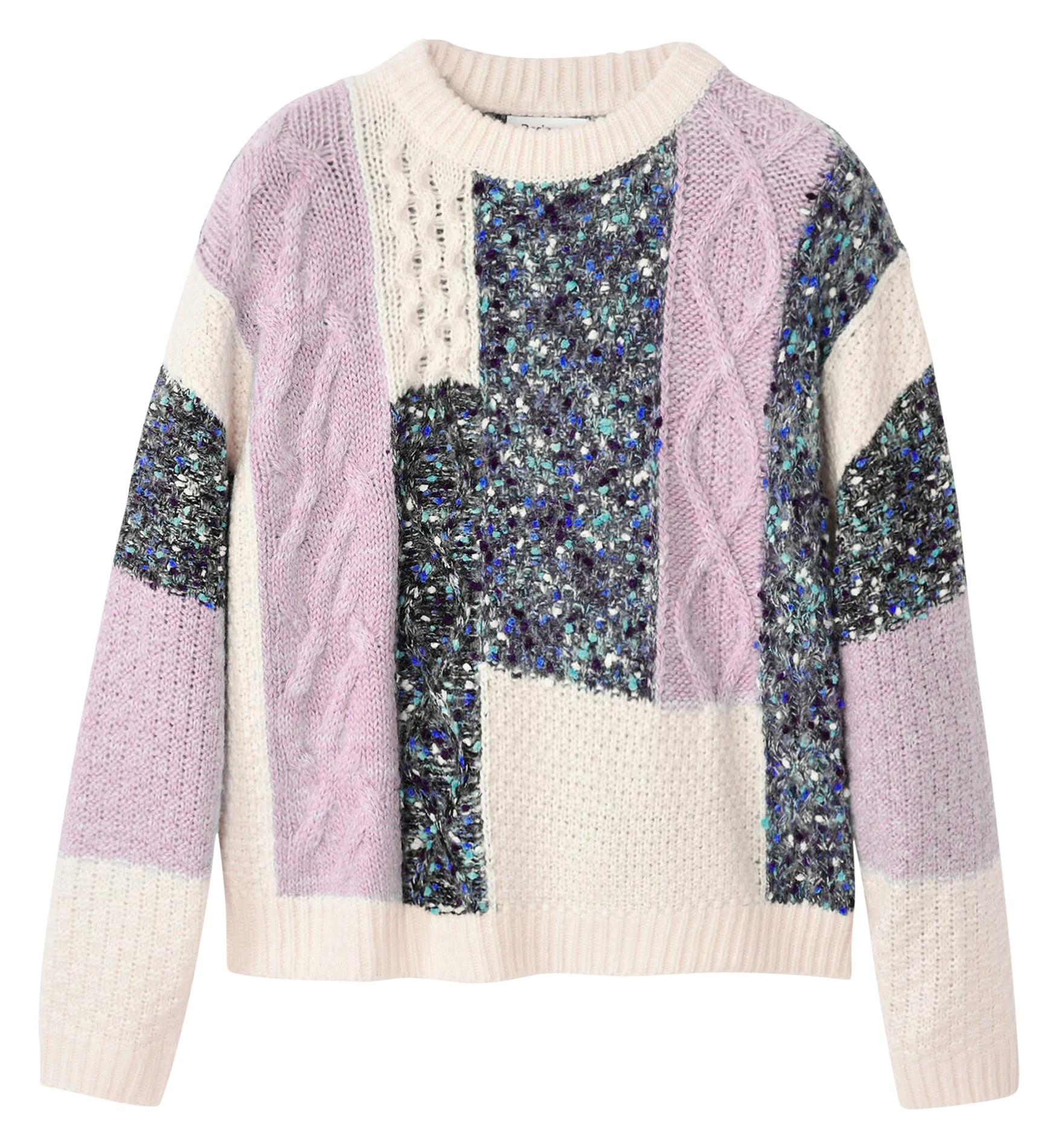 Pull col rond patchwork | Blanc