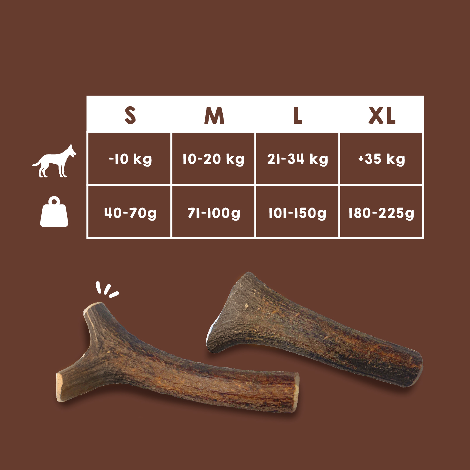 Chifre de veado natural. Tamanho P - 40-70g x 2 unidades. Brinquedo para cães. MAIKAI PETS