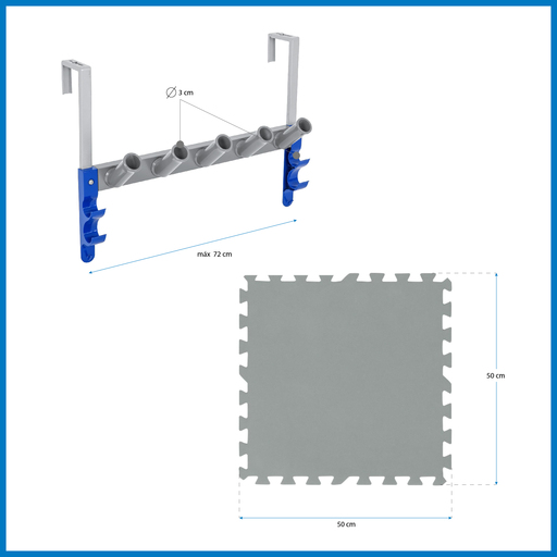 Kit para piscina Kokido com limpador de piscina, escova, protetor, organizador e suporte para mangueira.