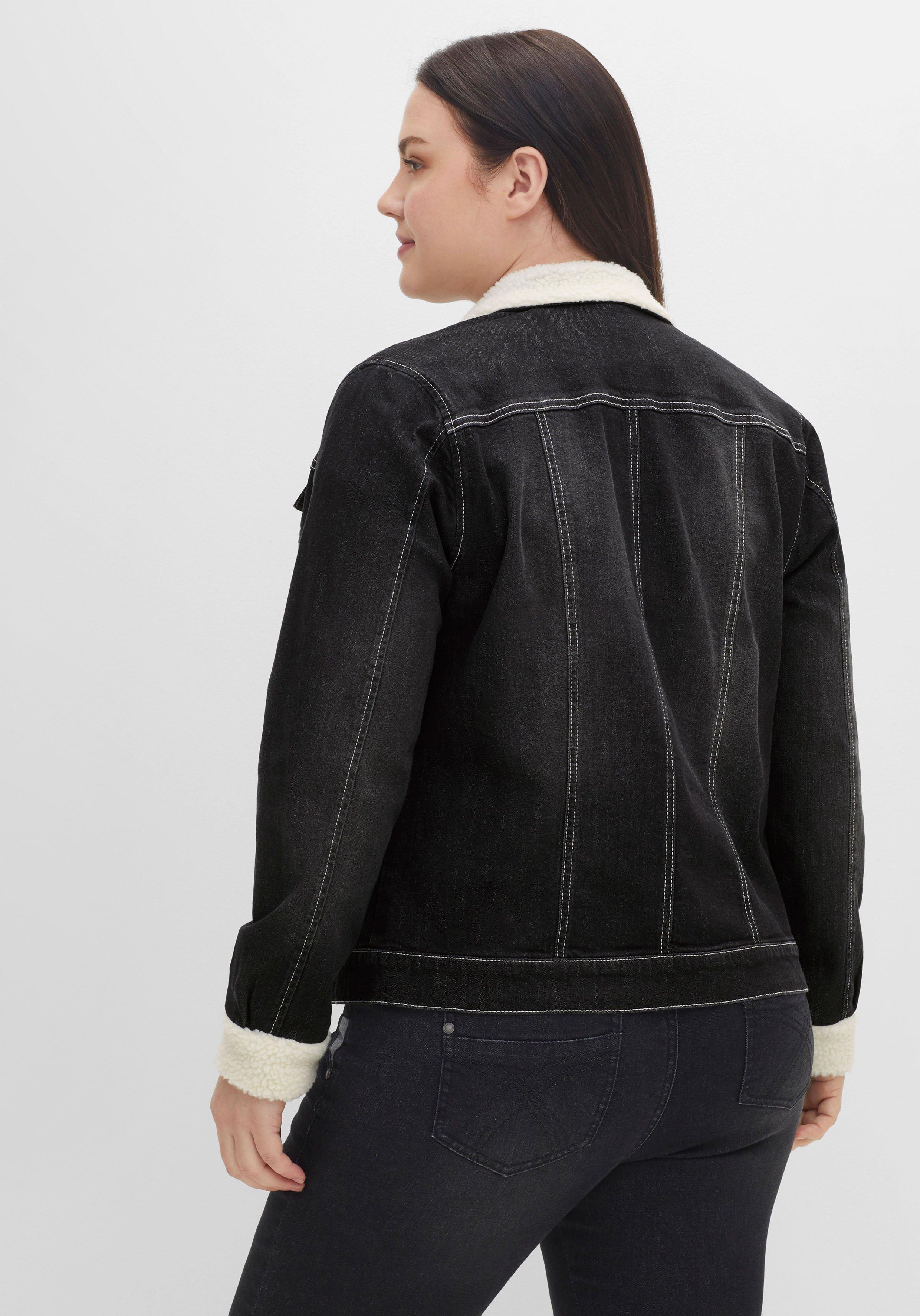 Jeansjacke mit Fellimitat an Kragen und Ärmeln
