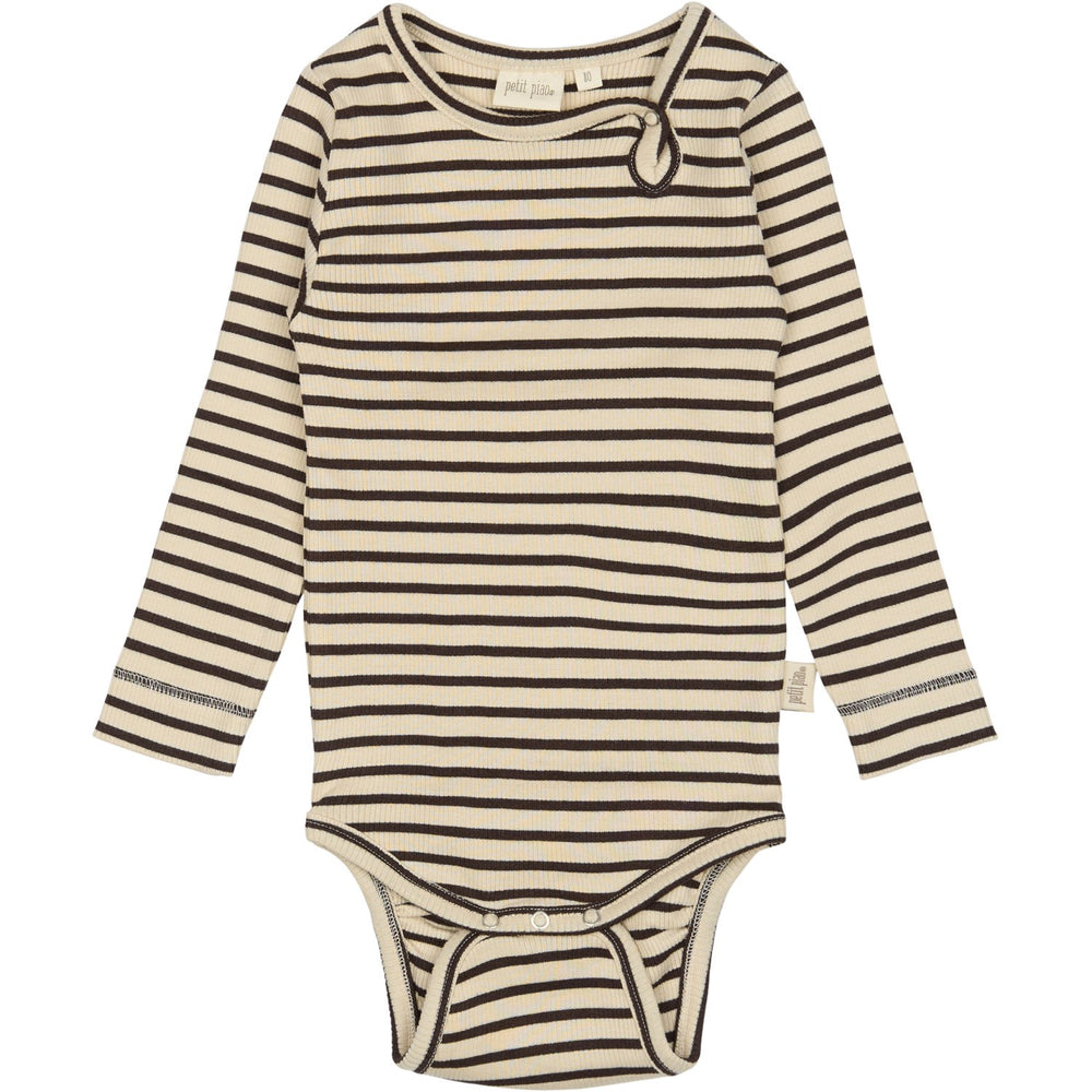 Køb Petit Piao Coffee Bean/off White Body L/S Modal Striped