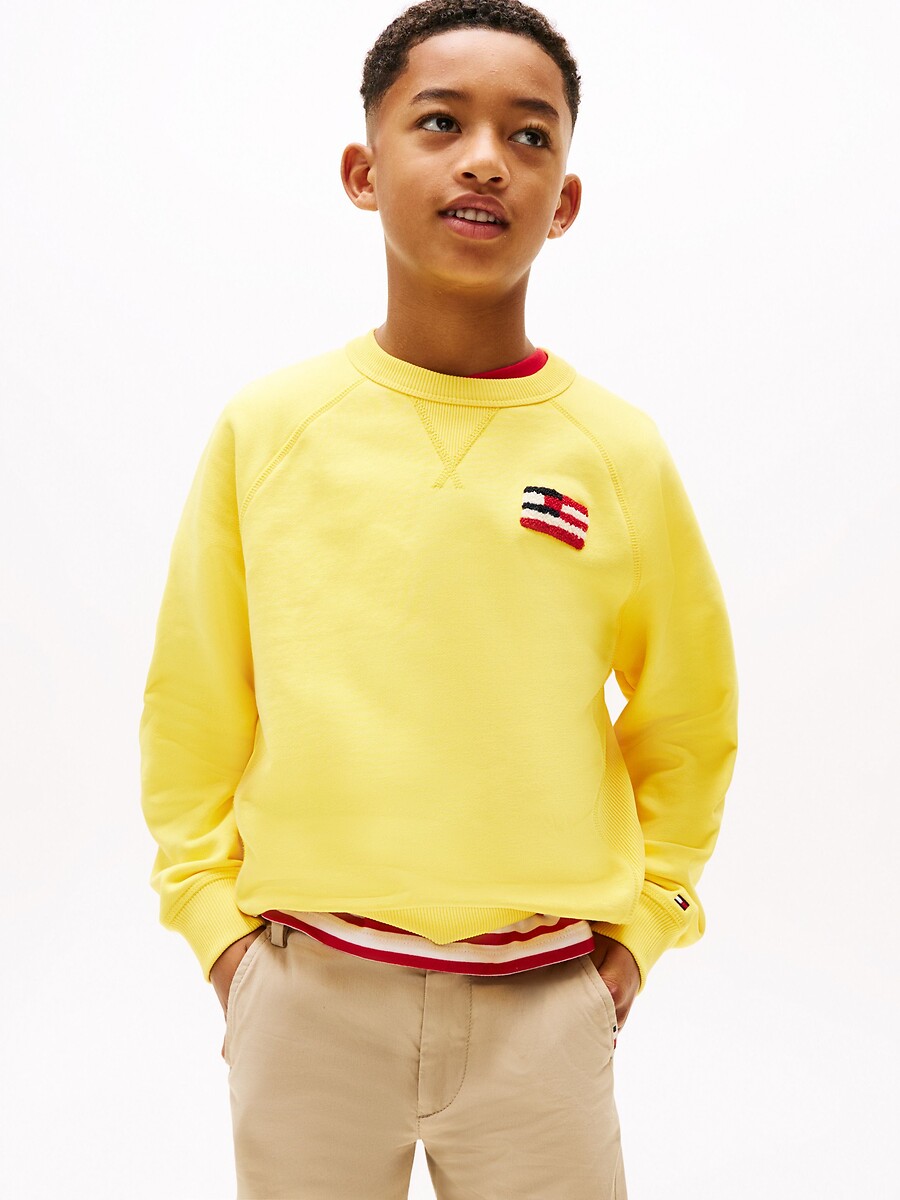 TOMMY HILFIGER<br>Suéter de gola redonda, logotipo no peito, tecido fleece