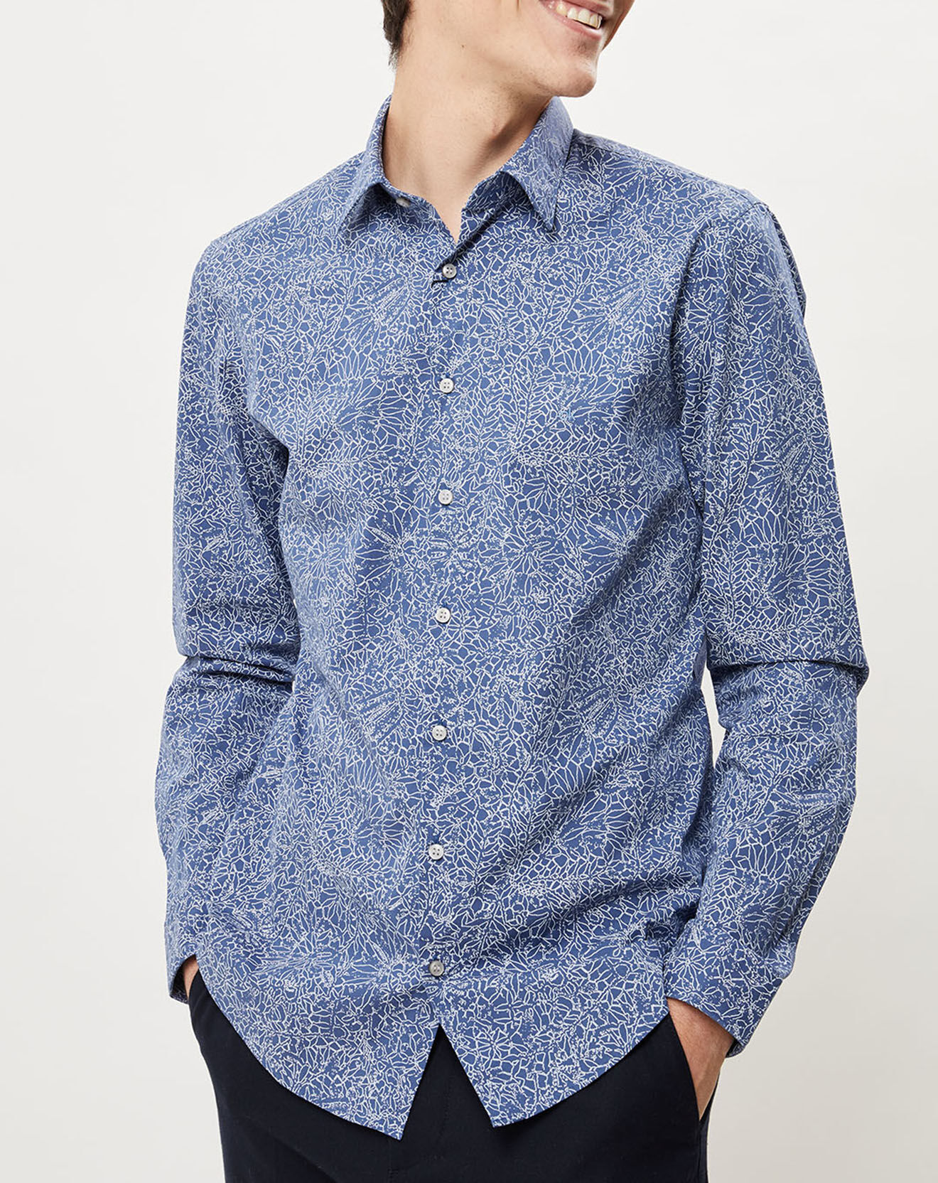 Calvin Klein Chemise slim Flower Print bleu moyen