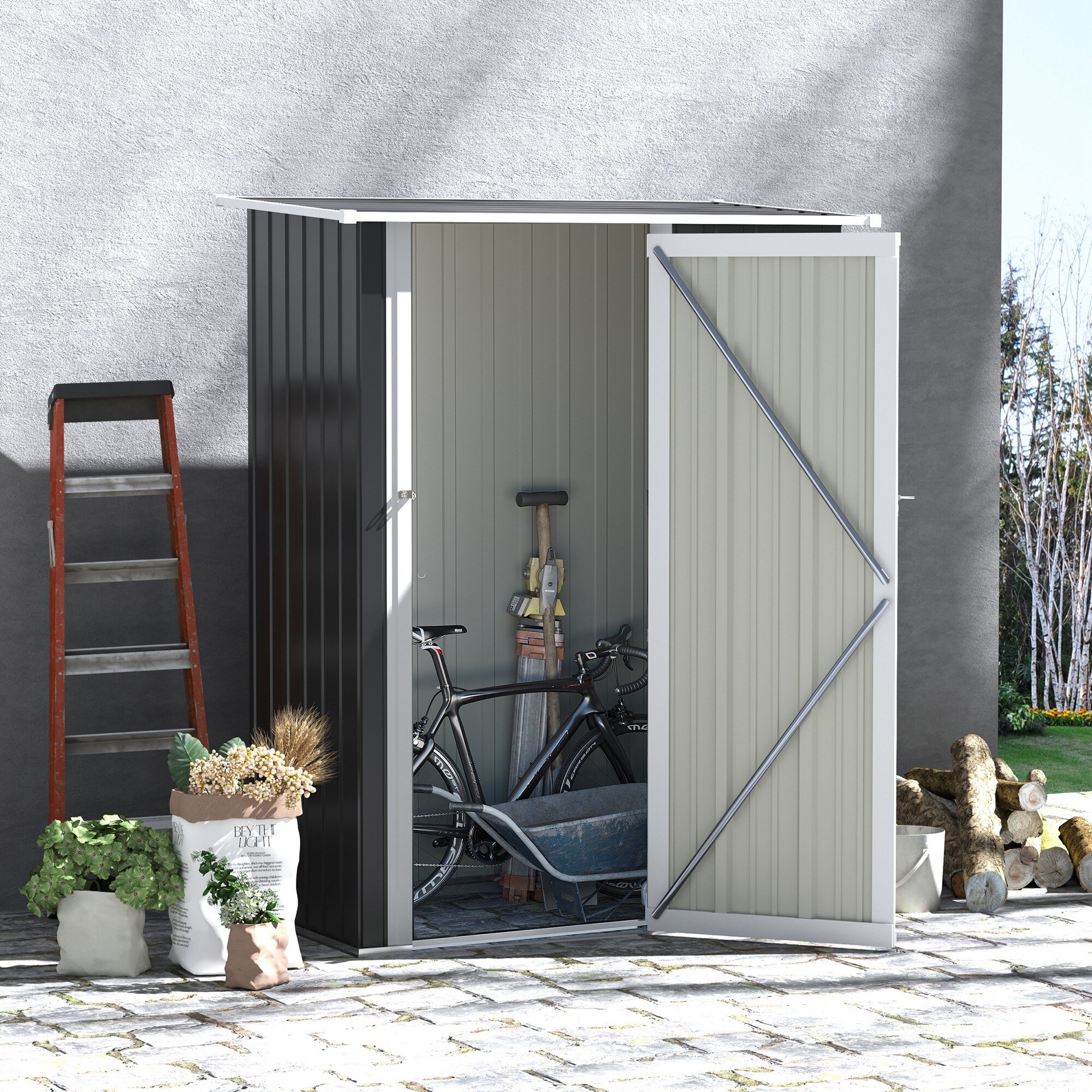Outsunny Gerätehaus mit Pultdach grau 142L x 84B x 189H cm