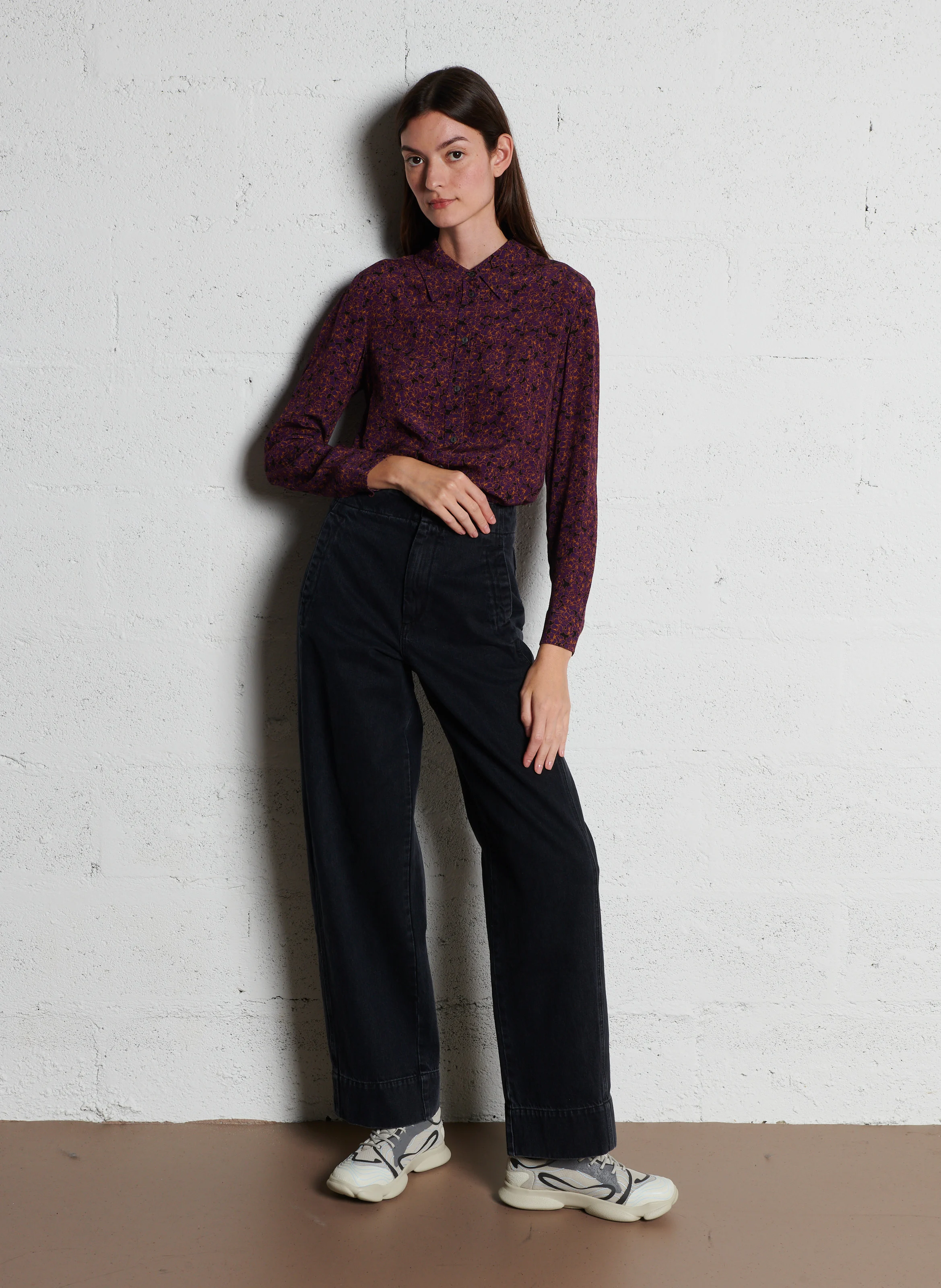 AZALEA - Chemise col classique imprimé fleuri | Violet