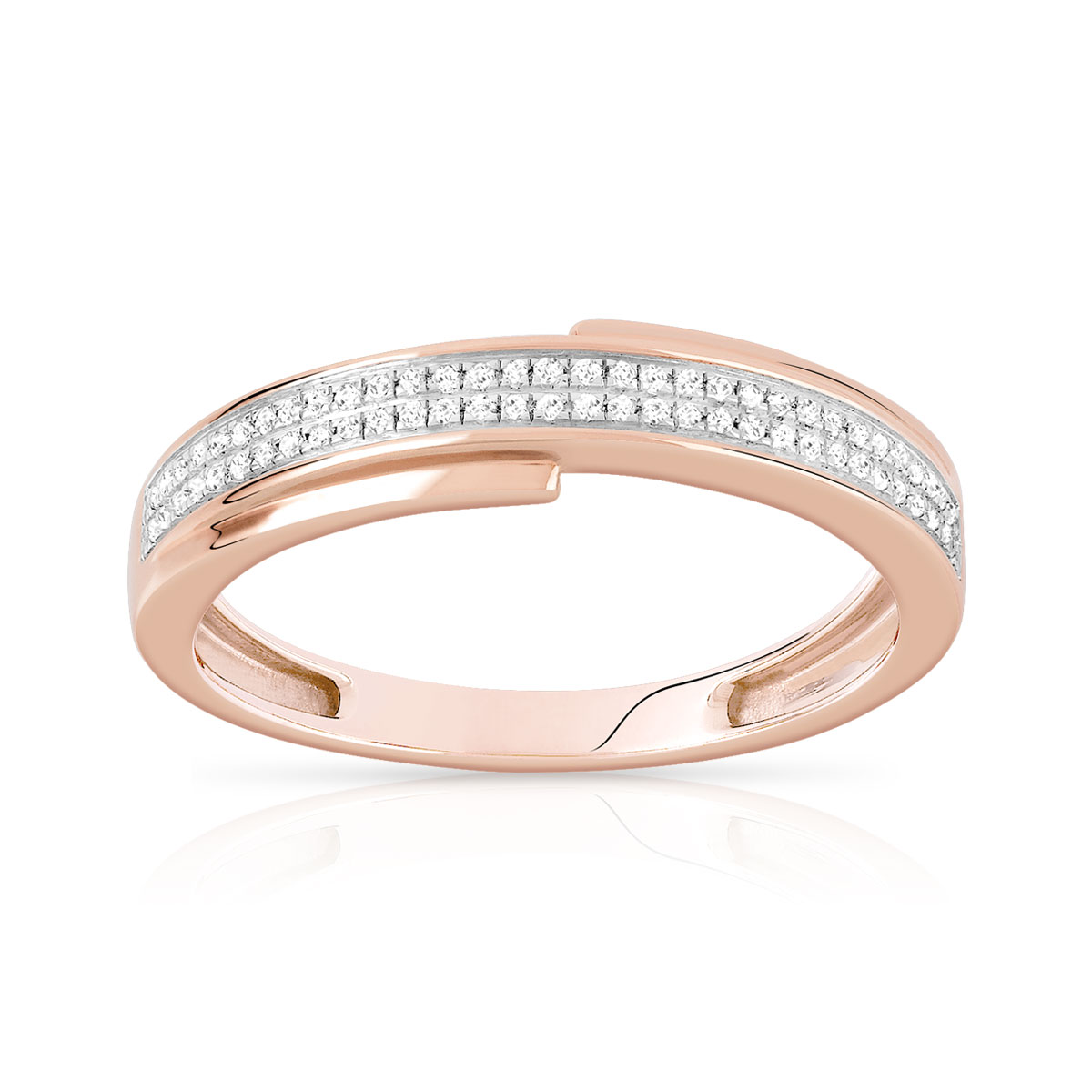 Bague or 375 rose 2 tons diamants