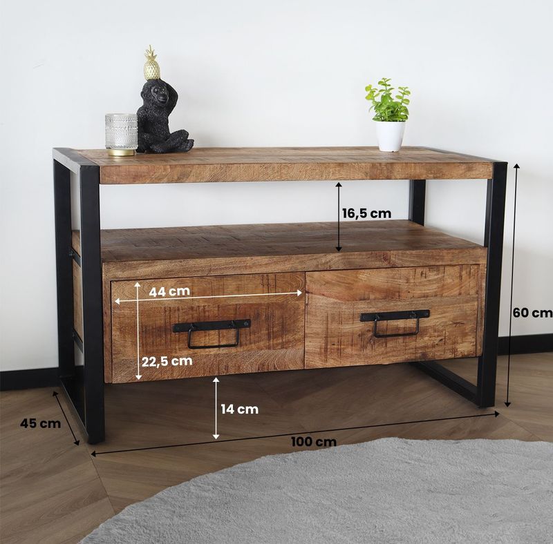 Lizzely Garden & Living - Ilse - TV Meubel - Hout met Zwart - 100 cm - Duurzaam Mango Massief Hout