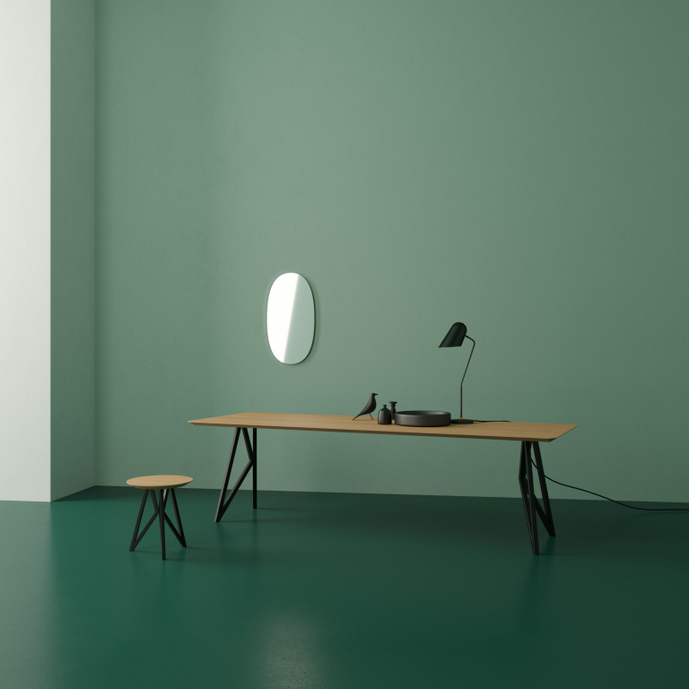 Studio HENK Butterfly tafel 300x100 wit frame, hardwax light 3041, verjong afgerond