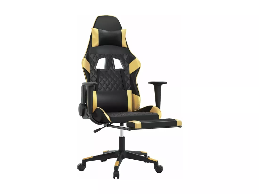 Chaise de jeu avec repose-pied Noir et doré Similicuir