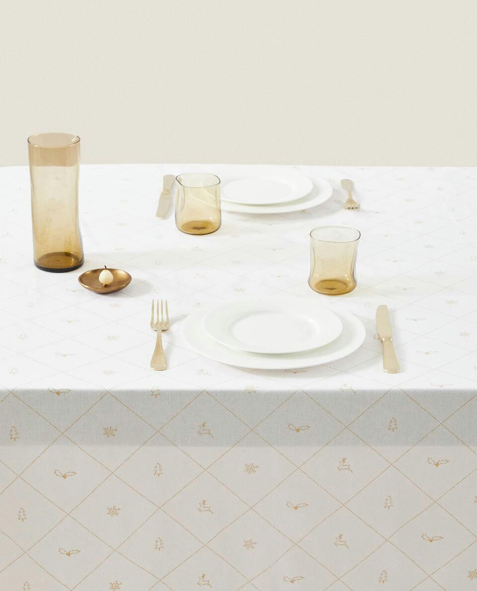TOALHA DE MESA DE ALGODÃO COM ESTAMPA DE NEVE DE NATAL