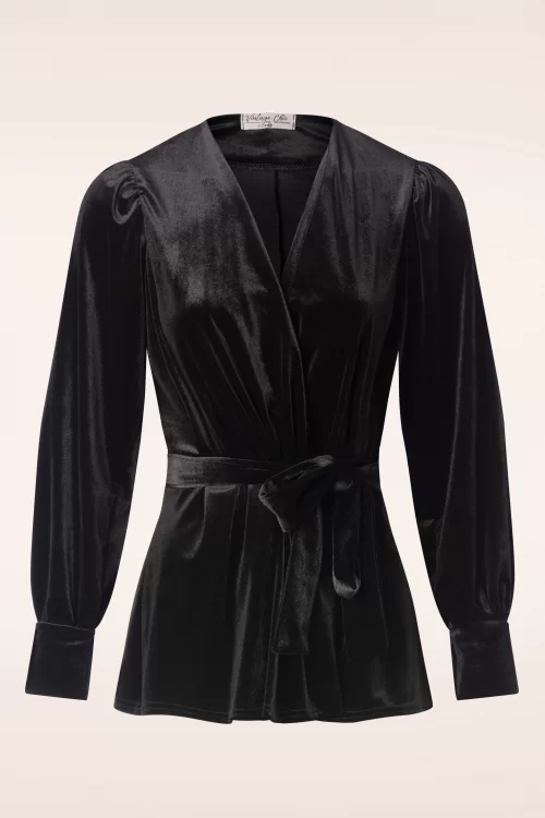 Vintage Chic for Topvintage Victoria Velvet vest top in zwart