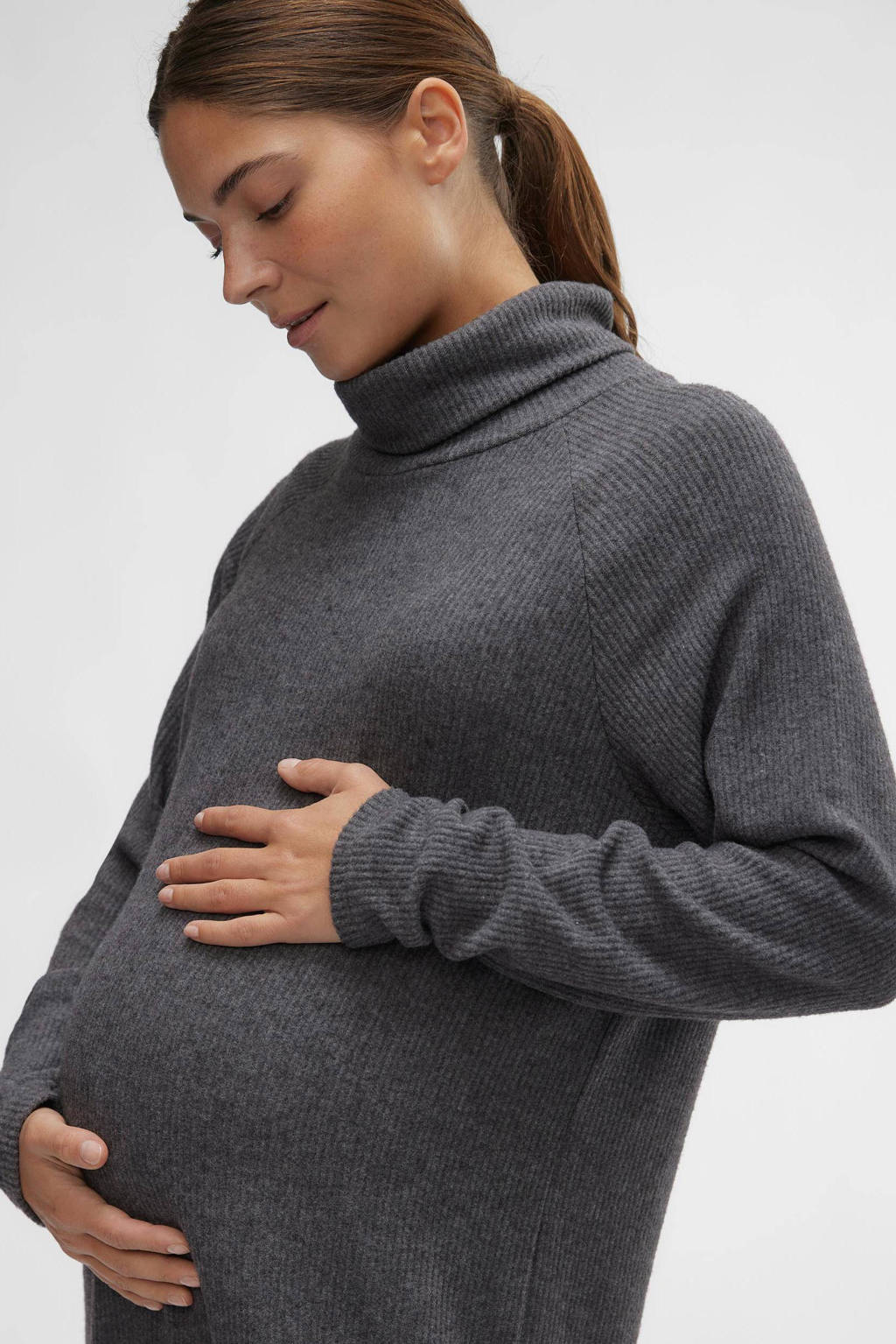 MAMALICIOUS gebreide zwangerschapsjurk MLANNETTE grijs melange
