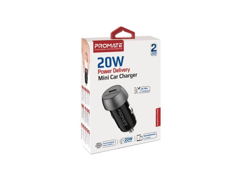 Promate Autoladegerät ProMate PowerDrive-PD20, Mini Car Cha Mini-Ladeadapter mit 20 Watt Power Delivery
