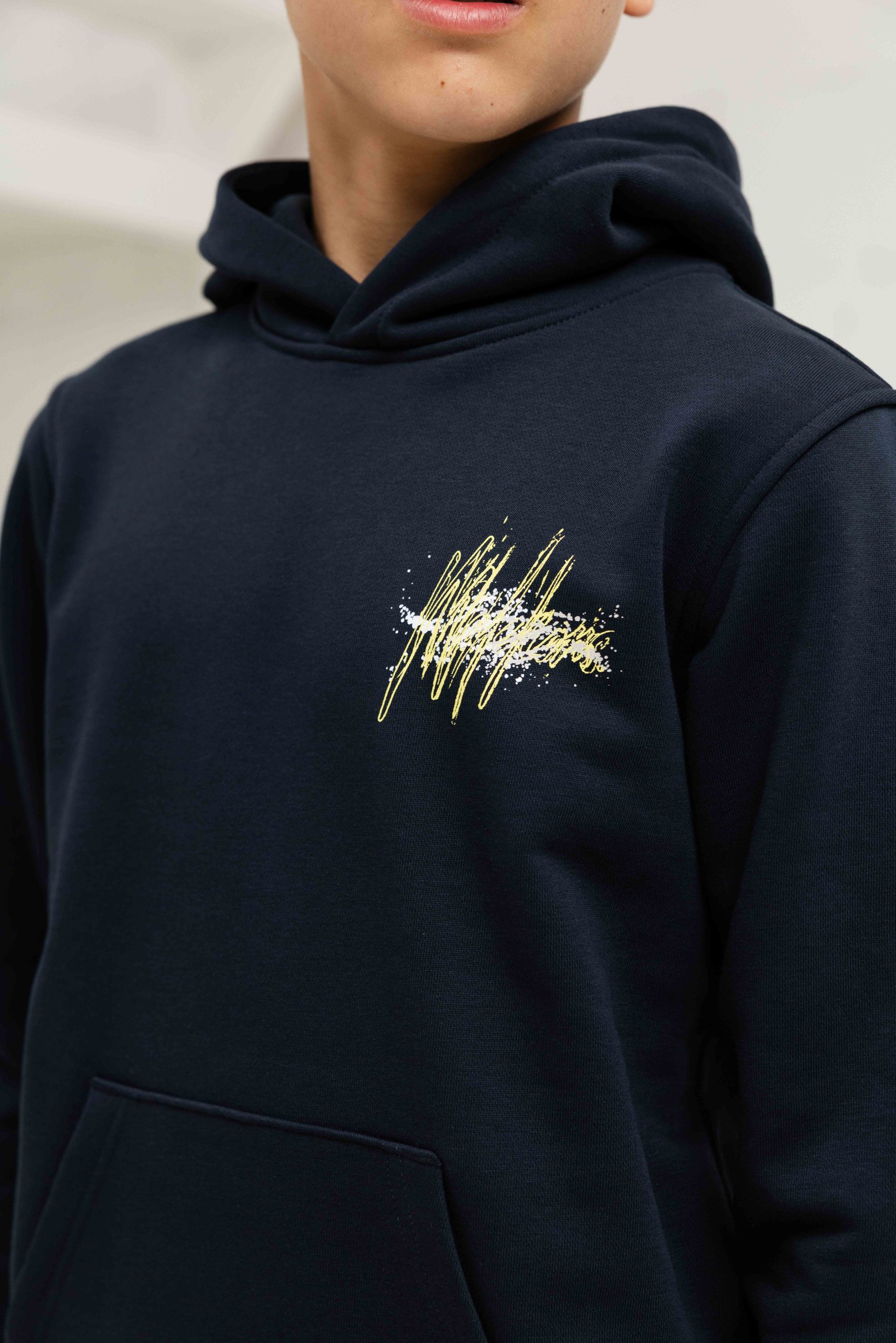 Malelions Splash Hoodie Kids Donkerblauw/Geel