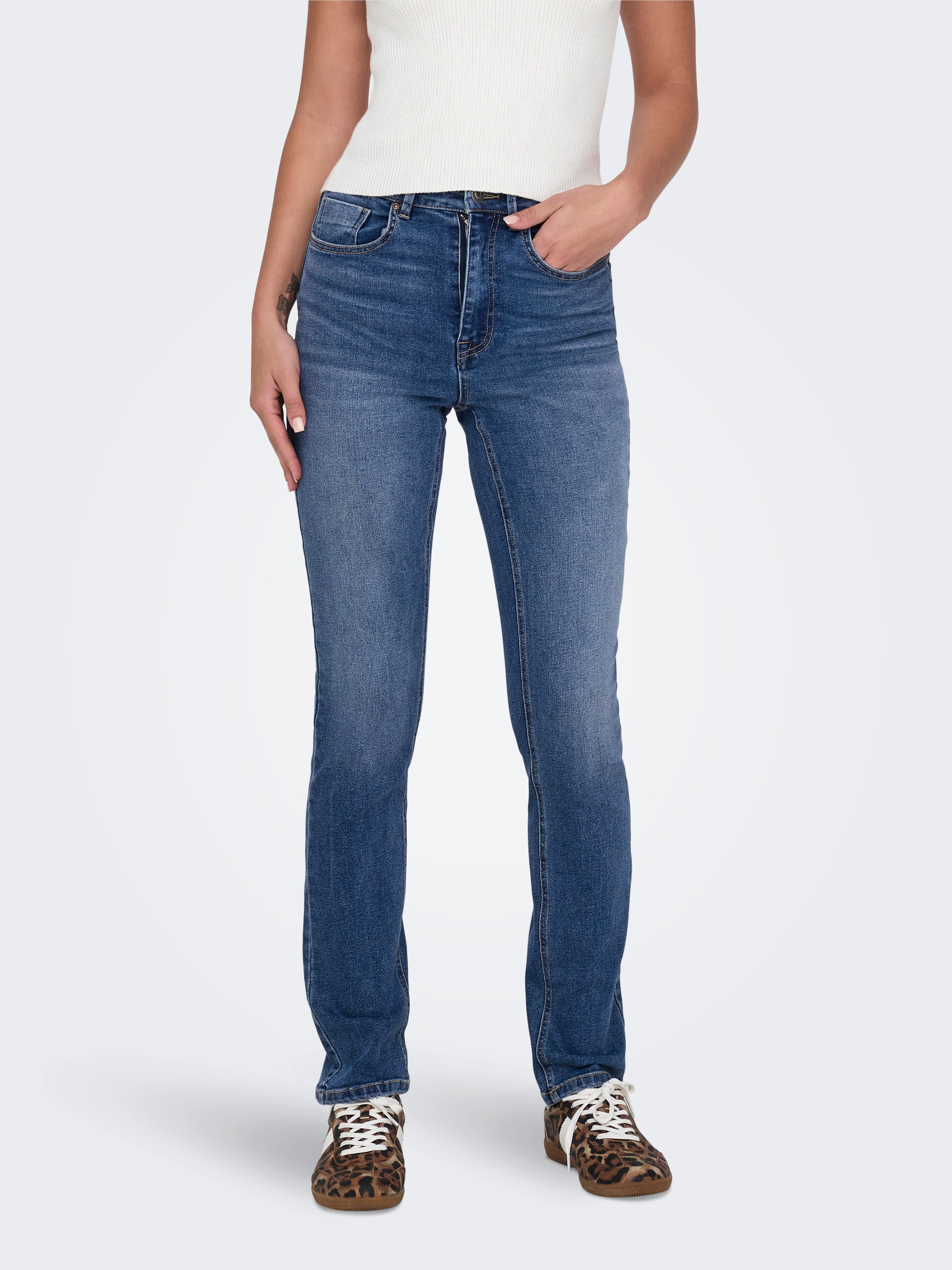 ONLWILLOW Hohe Taille Slim Fit Jeans Dark Medium Blue Denim