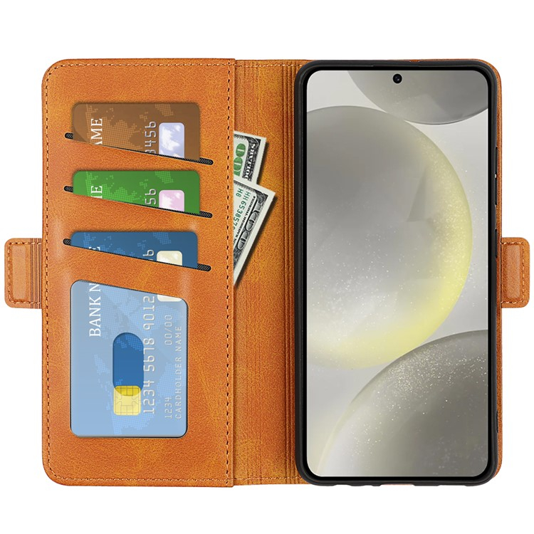 Samsung Galaxy S24 FE Vintage Leder Tasche Flip Cover Fashion Design - Gelb