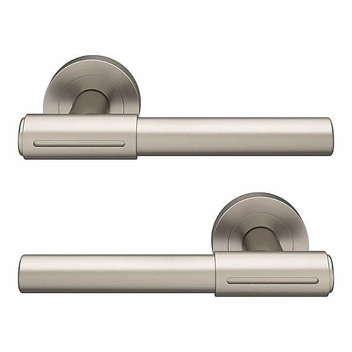 Ensemble poignée sur rosace rond à visser GoodHome Hezo aluminium effet nickel satin gris Ø50mm