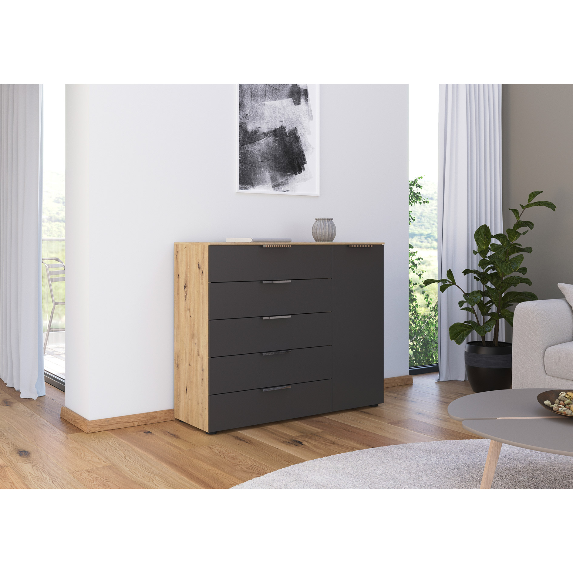 Kommode - Artisan Eiche-graphit - Chromgriffe - 120 cm