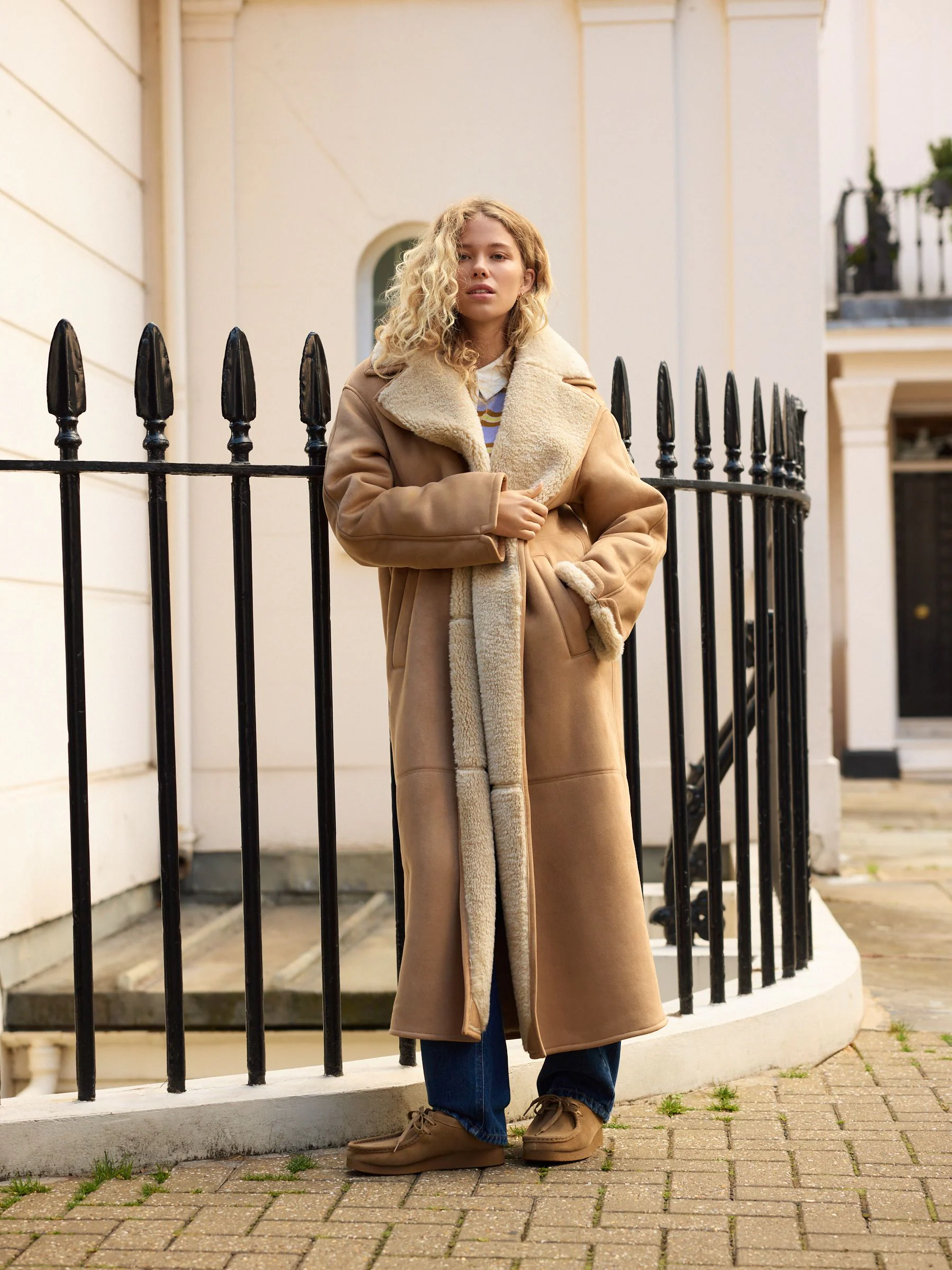 Lichtbruin - Shearling Maxi Coat