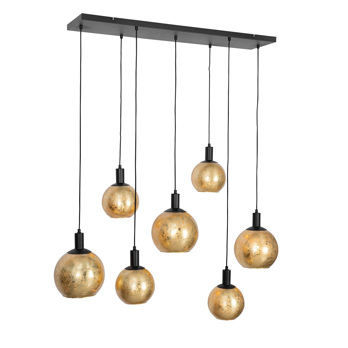 Smart hanglamp zwart met goud glas 7-lichts incl. 7 Wifi A60 - Bert