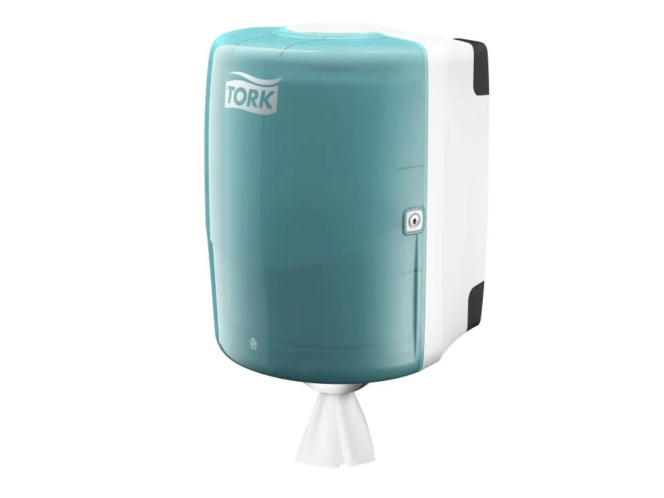 Dispenser Aftørringsrulle Tork W2 Vægophæng op til 30 cm Hvid/Turkis,1 Stk/krt