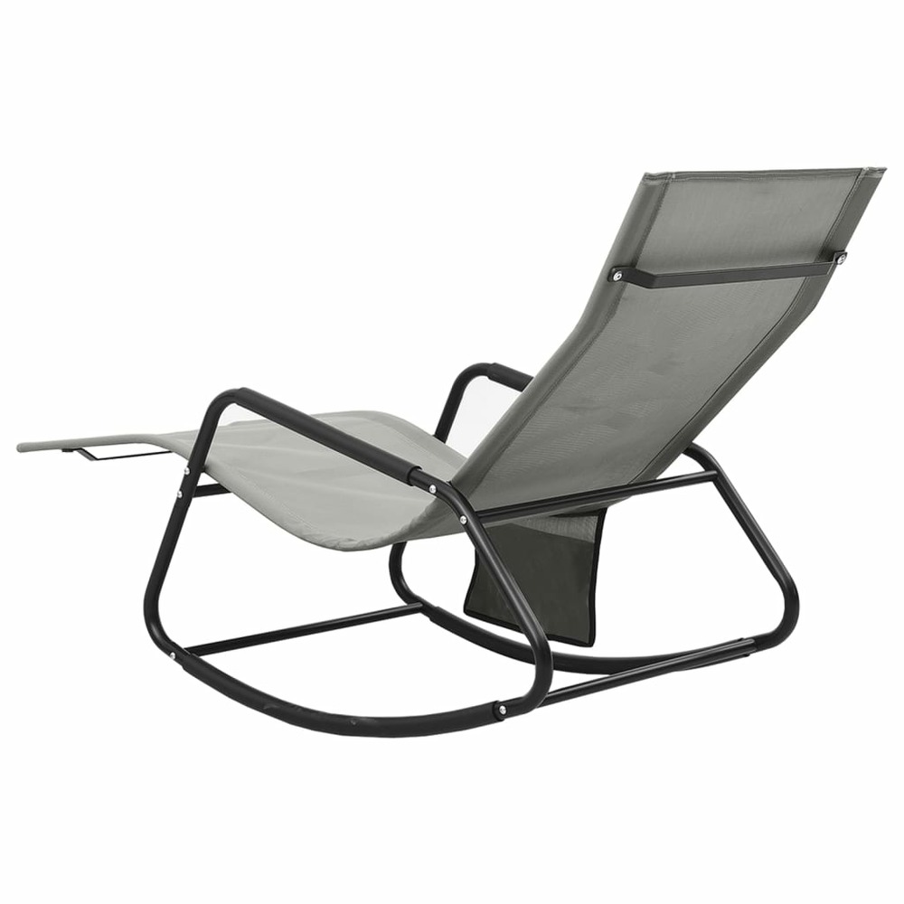 Transat chaise longue bain de soleil lit de jardin terrasse meuble d'extérieur acier et textilène gris