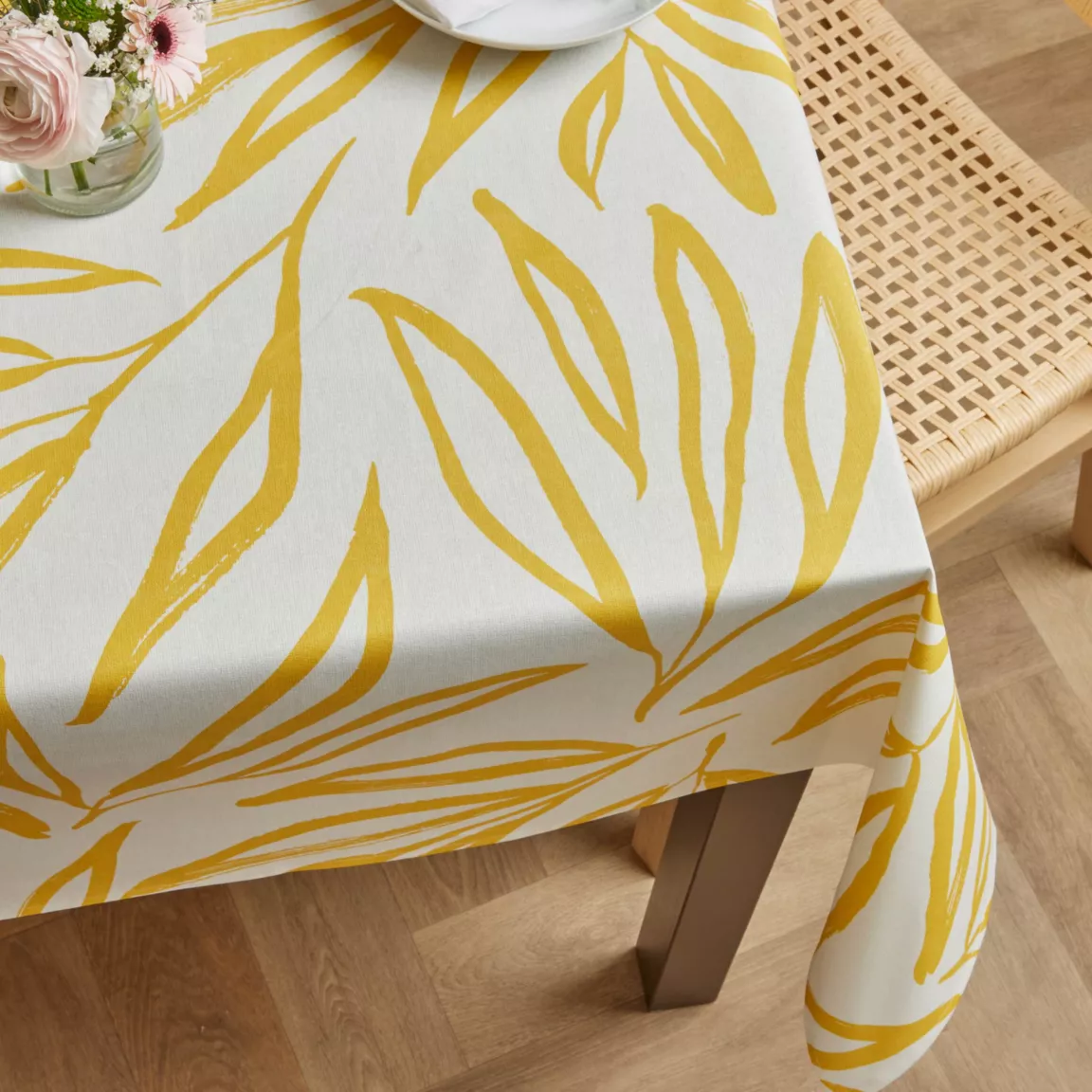 Nappe rectangulaire coton enduit (150 x 350 cm) Galice Jaune moutarde