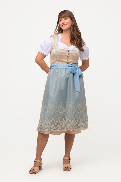 Dirndl, Goldbrokat, Stickerei, Carree-Ausschnitt, ärmellos