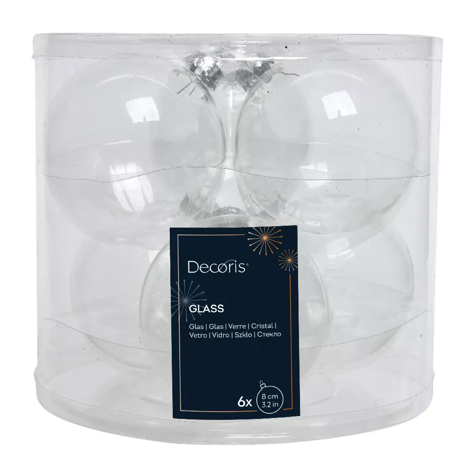 Lot de 6 boules de Noël en verre (D80 mm) Myst transparent irisé