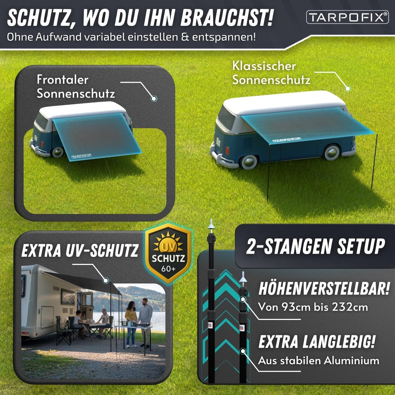Tarpofix® Sonnensegel Wohnwagen 3 x 2,4 m | 100% Wasserabweisendes Sonnendach für Kederleiste | Sonnenschutz & UV Schutz für Camping mit Multi Keder | Vorzelt Plane für Camper & Wohnmobil Caravan Tarp