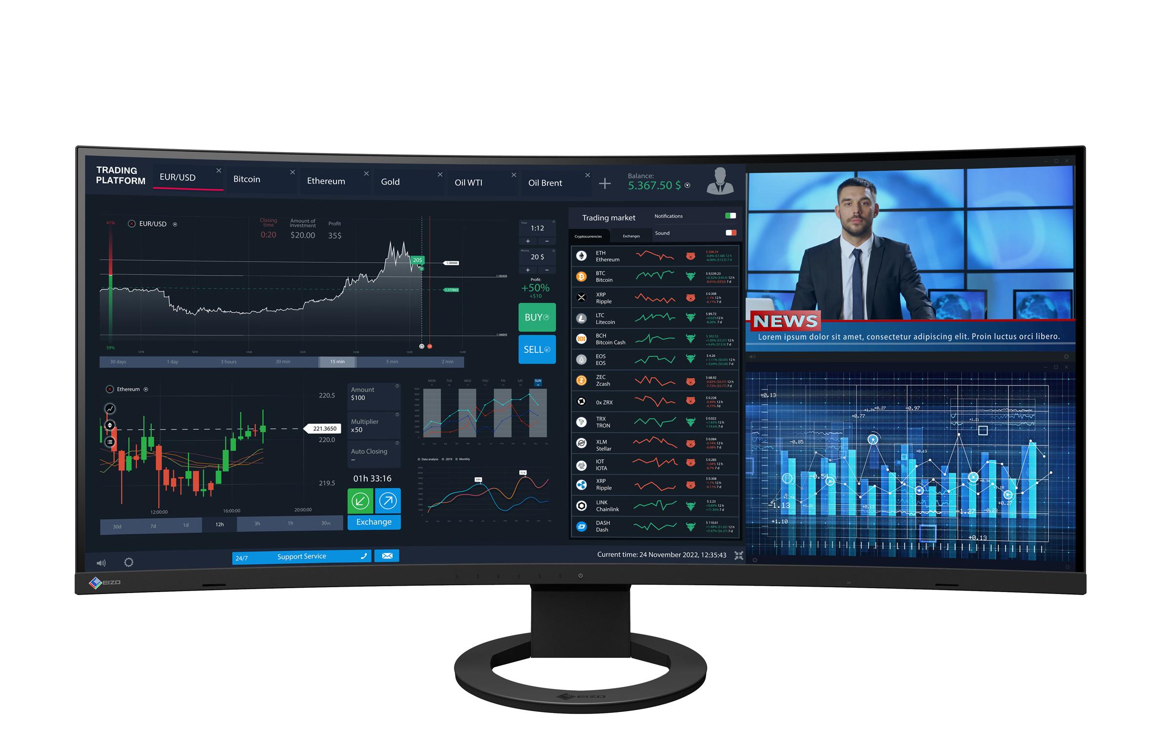 Monitor EV3895 Swiss Edition Schwarz<br>37.5-Zoll Curved-Monitor mit IPS-Panel und vielen Anschlussmöglichkeiten