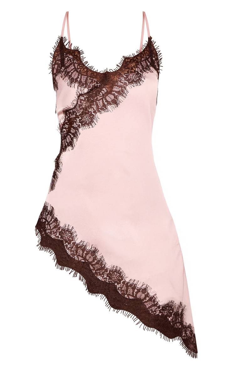 Rose Clair Haut Long Asymétrique En Satin Avec Détails En Dentelle