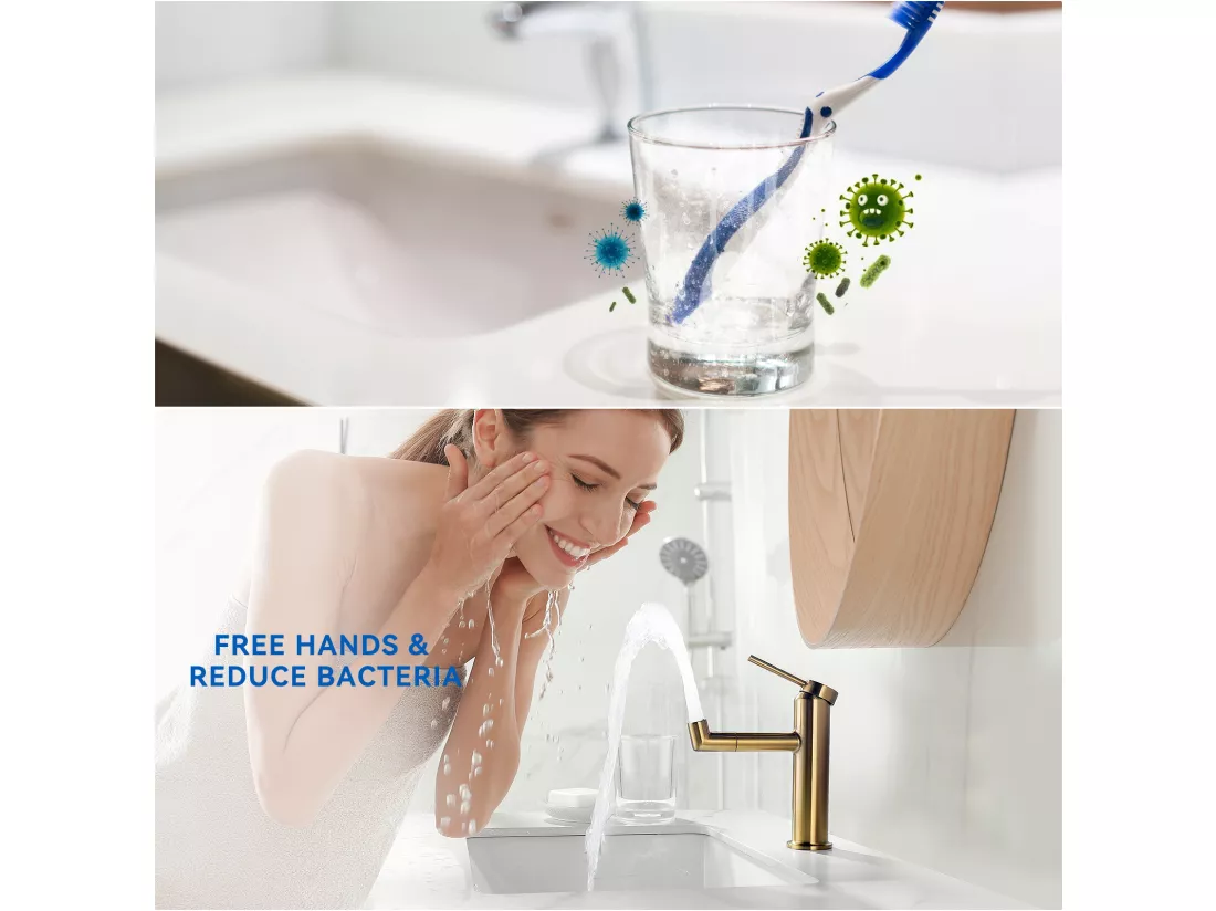 Mitigeur de Lavabo Doré Rotatif à 360°,Eau Chaude/Froide,Barboteur Démotable+Bonde Lavabo Bonde Pop-up avec Trop-plein Automatique Universelle,Noir