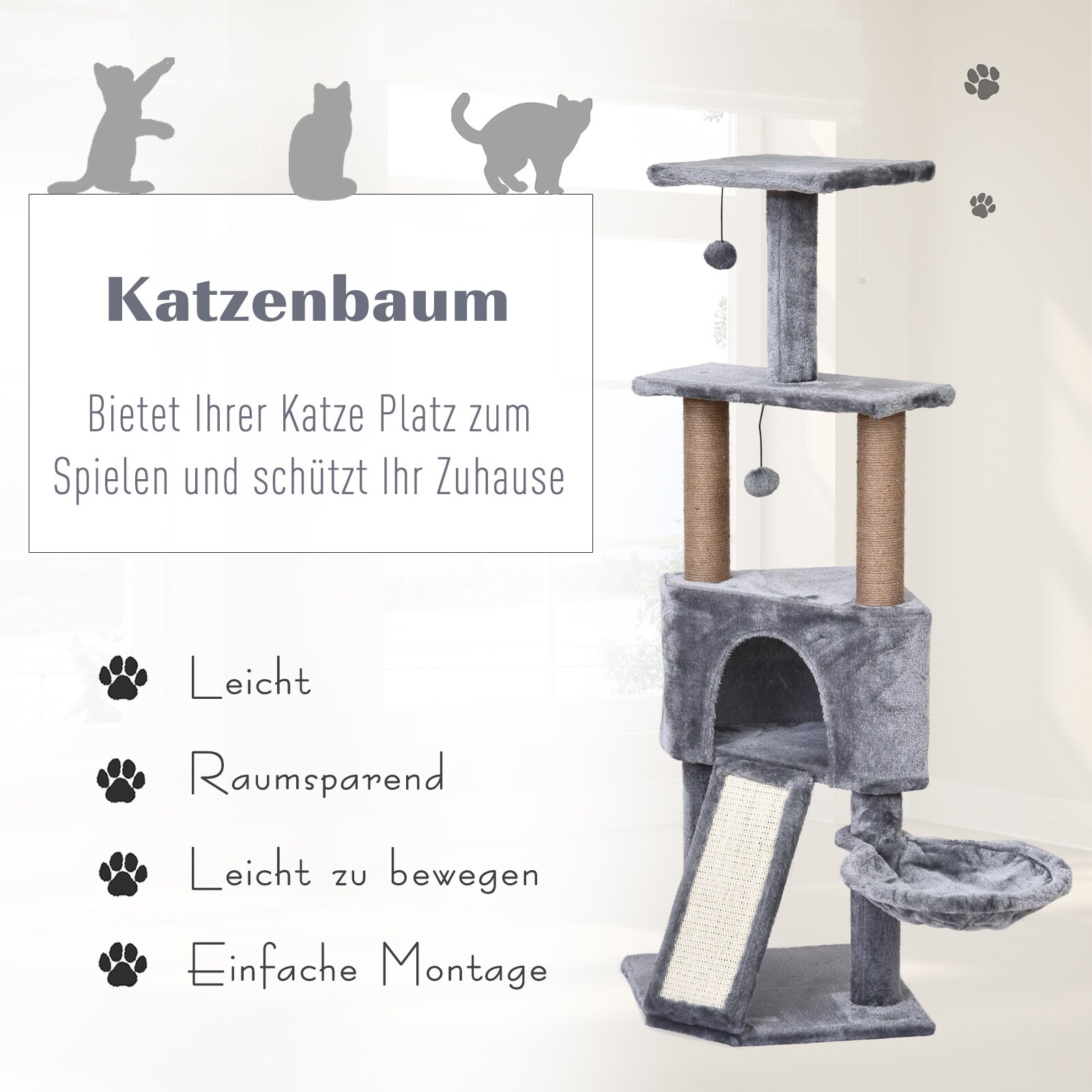 PawHut Katzenkratzbaum mit Hängebett 40 x 40 x 124 cm (LxBxH)