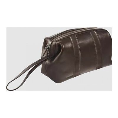 Maverick brown - Trousse de toilette taille S - oval - cuir de vachette pleine fleur tanné végétal - brun