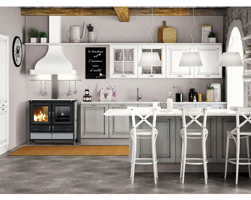 Thermorossi Viola Evo 12,1 kW vaste brandstofkachel met natuursteen en gietijzeren kookplaat