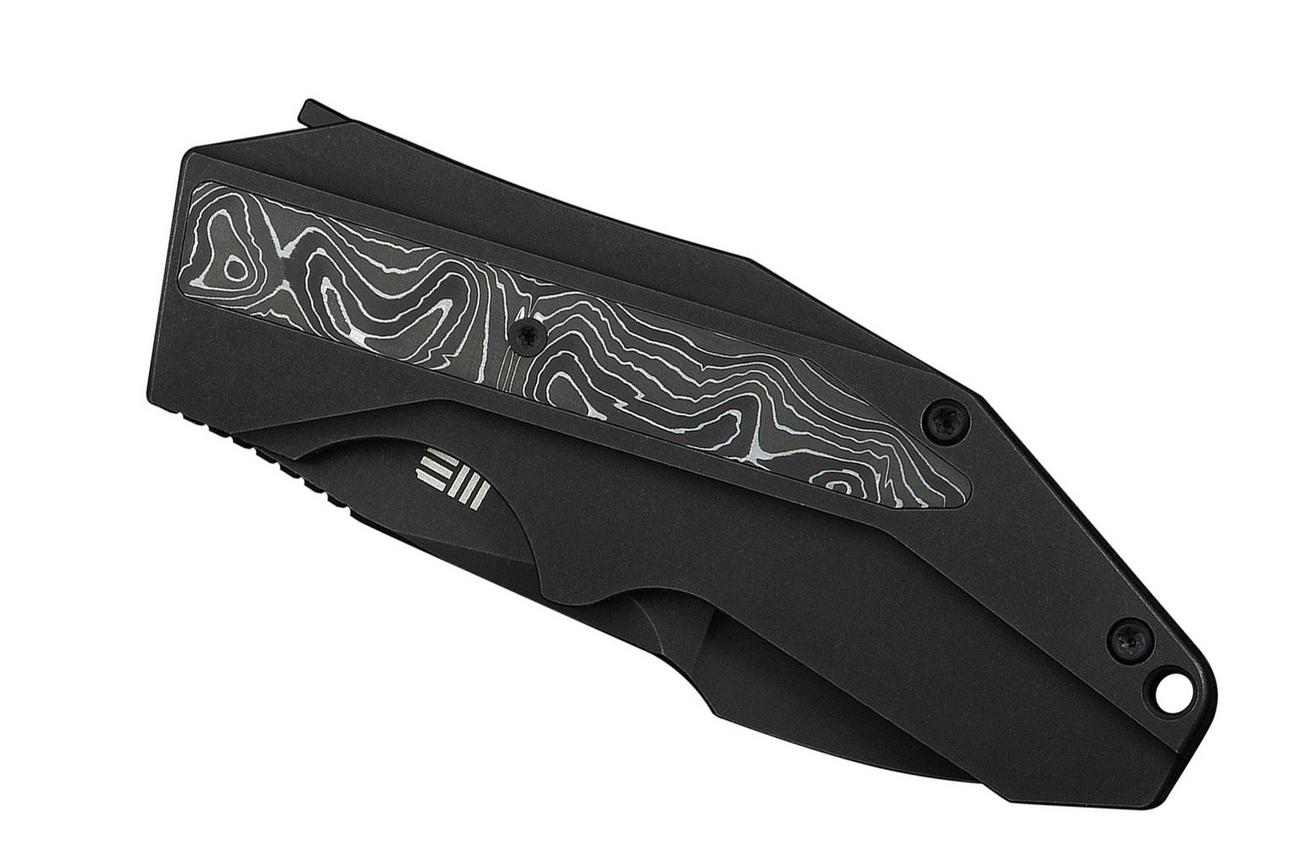 WE Knife Coral WE24044-1, Black Stonewashed CPM 20CV, Black Titanium, Aluminum Foil Carbon Fiber Inlay zakmes, Gustavo T. Cecchini design