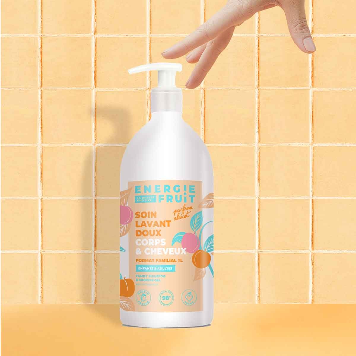 Shampoing 3-en 1 - Abricot & glycérine - Corps & cheveux - Enfants & adultes - 1 L