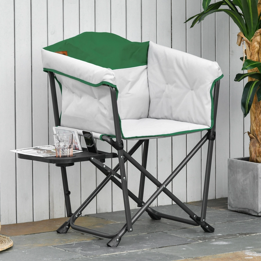 Outsunny Campingstuhl mit Getränkehalterung weiss, grün