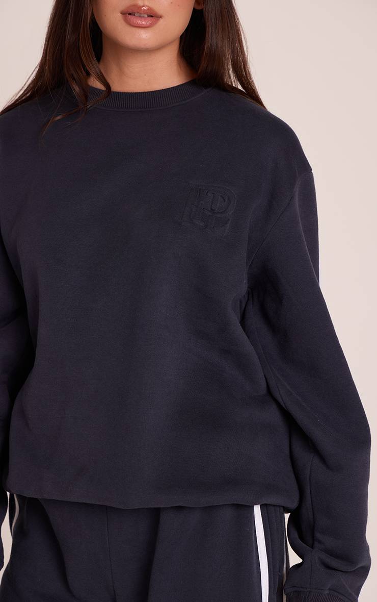 Bleu Marine Sweat À Bandes Contrastées Latérales Avec Étiquette PLT