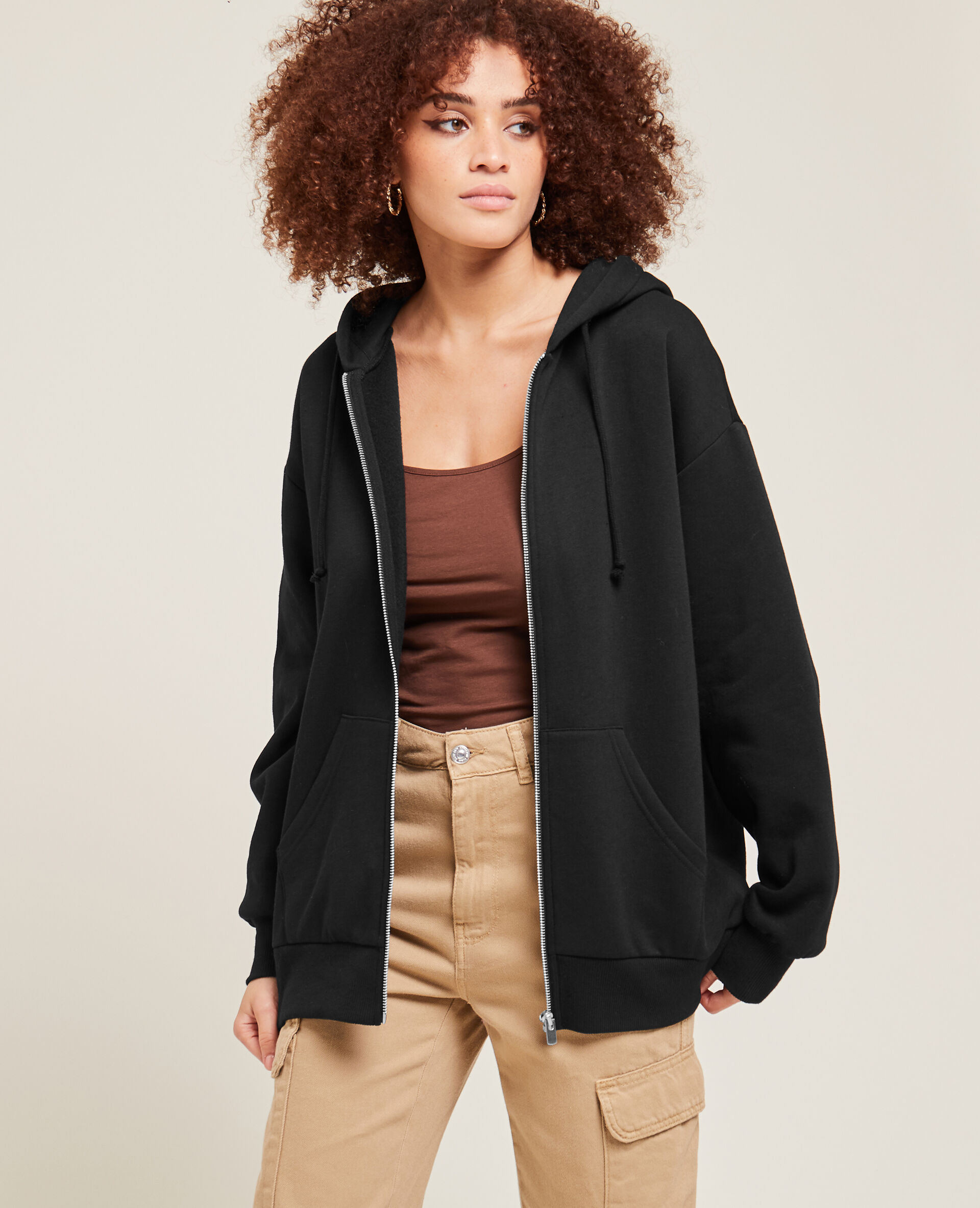 Sweat zippé oversize avec capuche - Noir