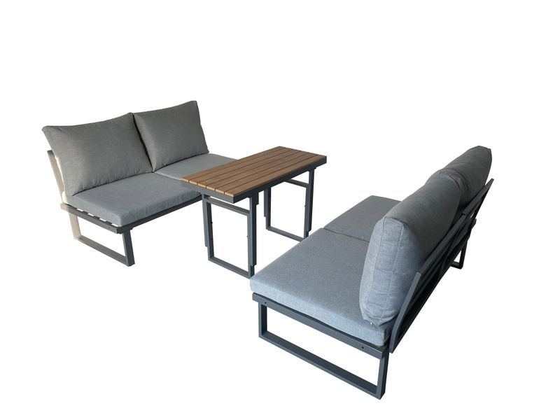 COCON Loungeset Montreux, Anthrazit/Grau, 4 Sitzplätze Zwei Doppelsofas mit Ablage und ein Tisch für Garten, Terrasse oder Balkon