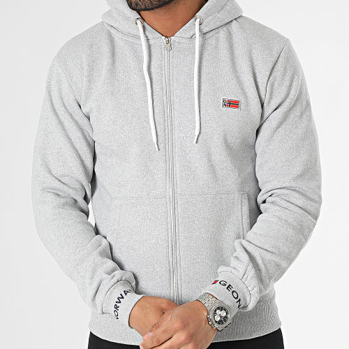 Sweat Zippé Capuche Gris Chiné