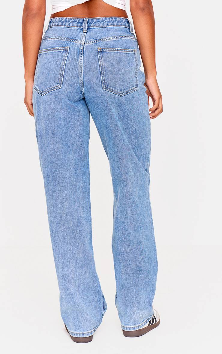 Mid Blue Wash Prettylittlething Jean Boyfriend Taille Haute