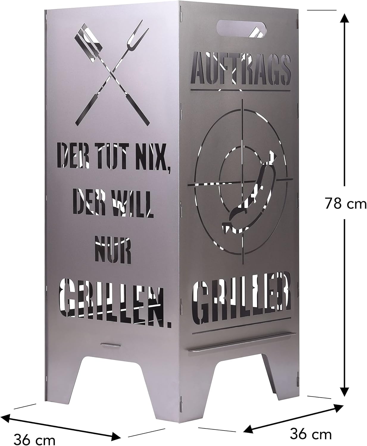 Feuertonne Mit Lustigem Motiv |Stabiles Stecksystem Mit Tragegriffen |Robust & Aus Hochwertigem Stahl | Für Eine Knisternde Gemütlichkeit In Deinem Garten (78cm Auftragsgriller)