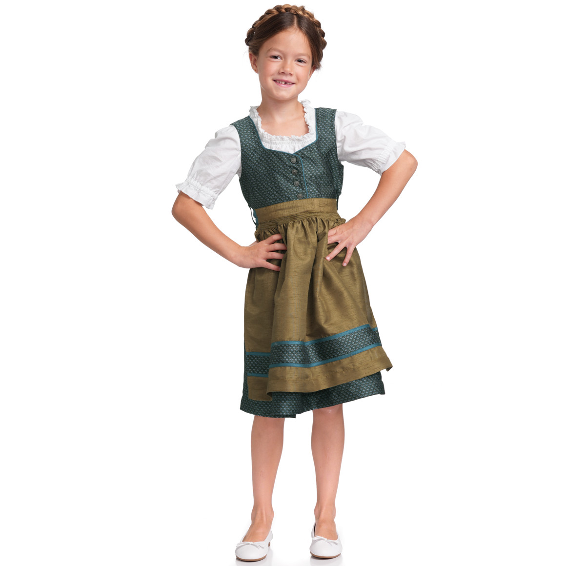 Topolino Mädchen Dirndl mit Jacquard-Muster petrol / helloliv